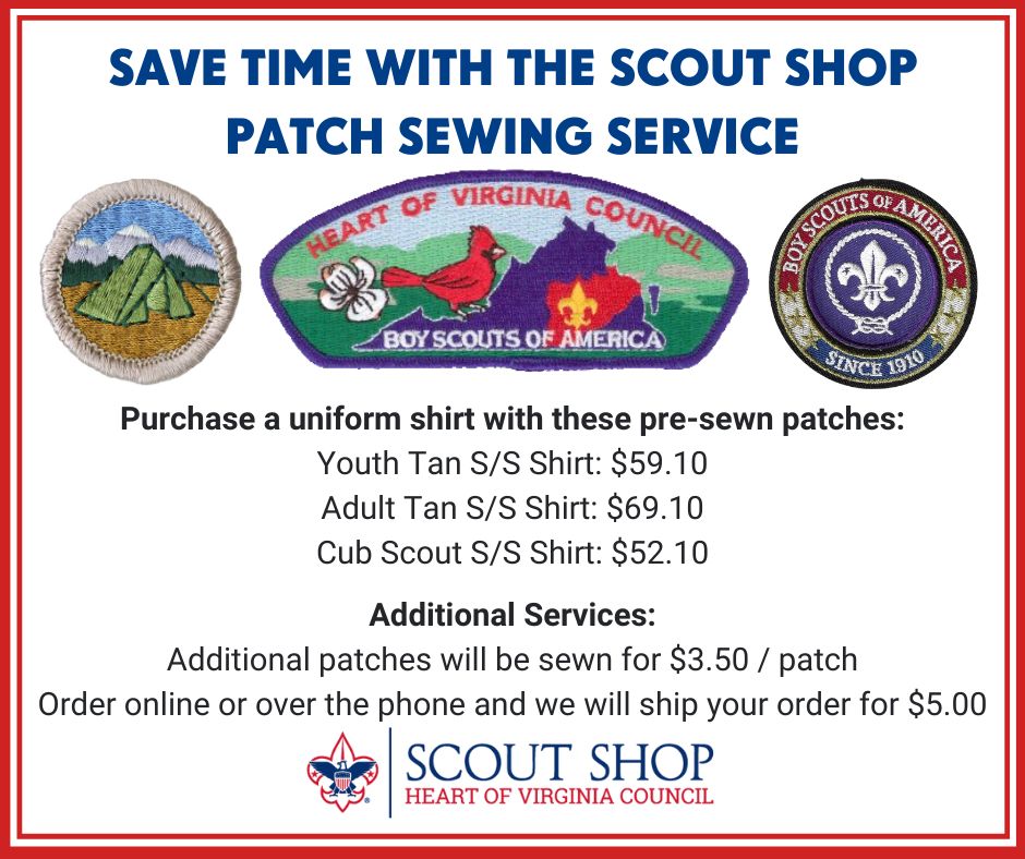 Save Time with the Scout Shop Patch Sewing Service - Heart of Virginia  Council, Boy Scouts of America, BSA